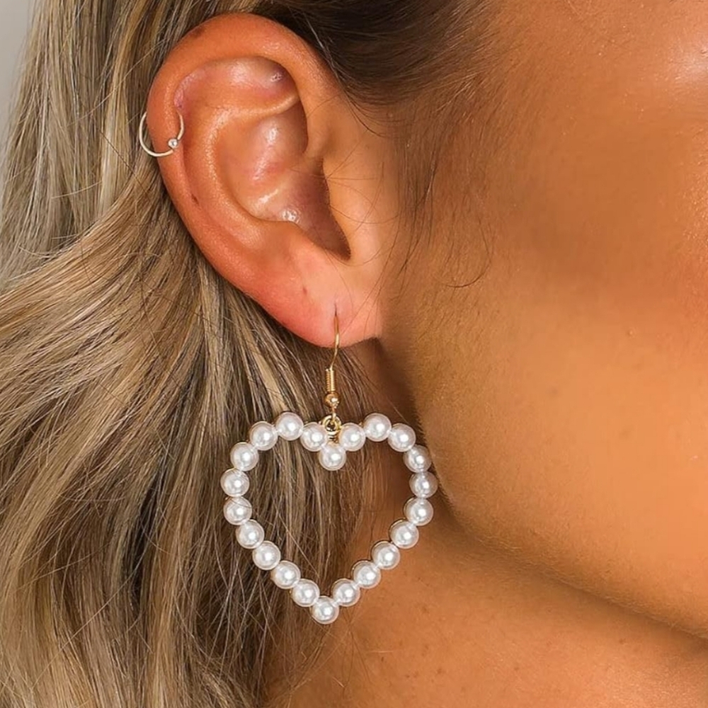 Pearl Heart Dangle Earrings